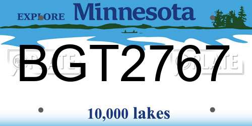 BGT2767 Minnesota License Plate