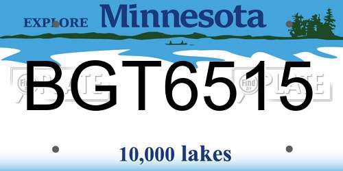 BGT6515 Minnesota License Plate