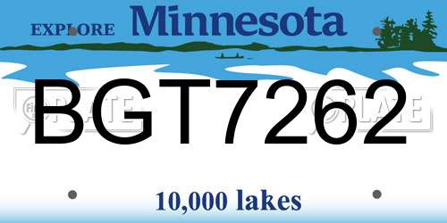 BGT7262 Minnesota License Plate