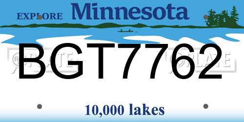 BGT7762 Minnesota License Plate