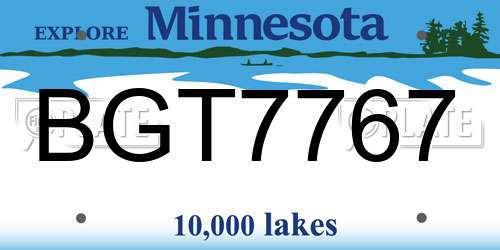 BGT7767 Minnesota License Plate