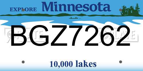 BGZ7262 Minnesota License Plate