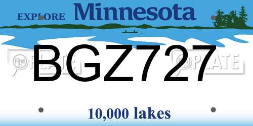 BGZ727 Minnesota License Plate