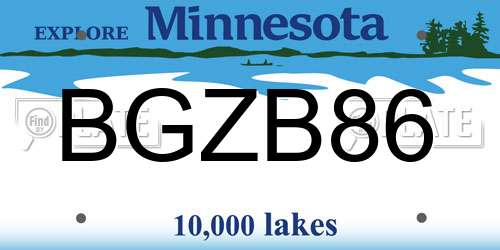 BGZB86 Minnesota License Plate