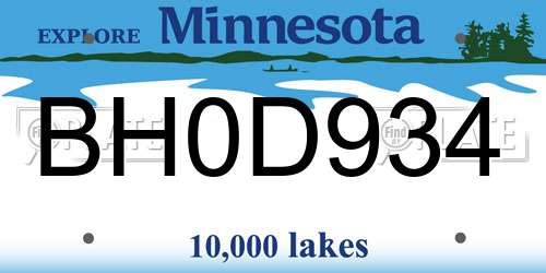 BH0D934 Minnesota License Plate