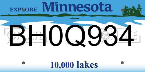 BH0Q934 Minnesota License Plate