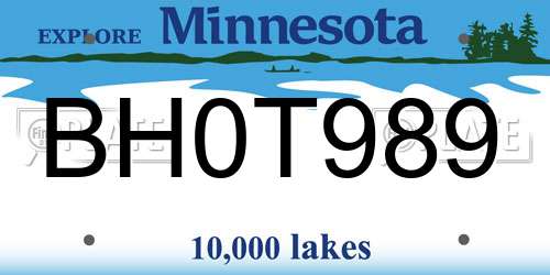 BH0T989 Minnesota License Plate