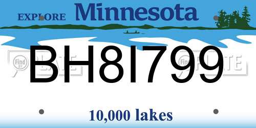BH8I799 Minnesota License Plate