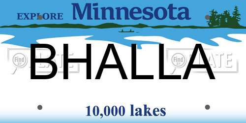 BHALLA Minnesota License Plate