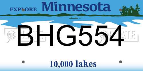 BHG554 Minnesota License Plate