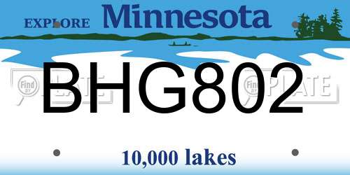 BHG802 Minnesota License Plate