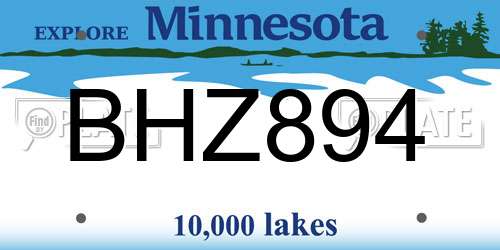 BHZ894 Minnesota License Plate