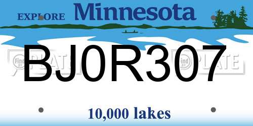 BJ0R307 Minnesota License Plate