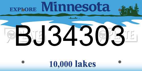 BJ34303 Minnesota License Plate