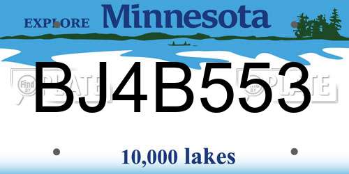 BJ4B553 Minnesota License Plate