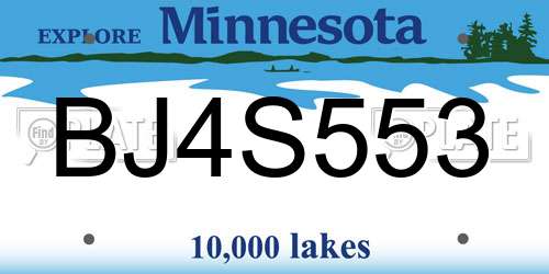 BJ4S553 Minnesota License Plate