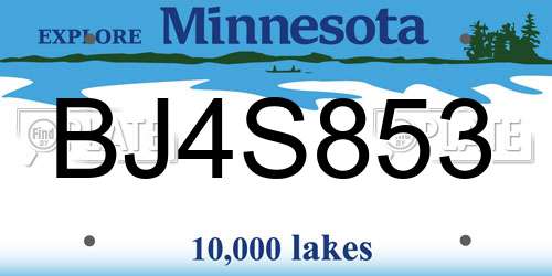 BJ4S853 Minnesota License Plate