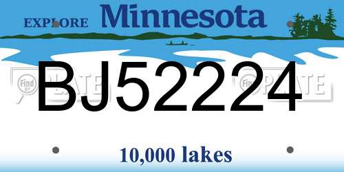 BJ52224 Minnesota License Plate