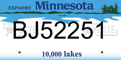 BJ52251 Minnesota License Plate