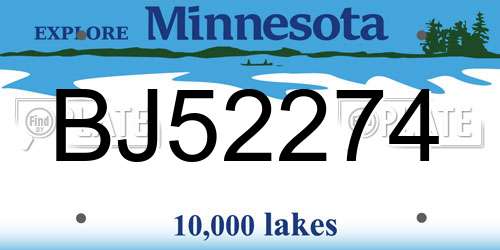BJ52274 Minnesota License Plate