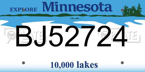 BJ52724 Minnesota License Plate