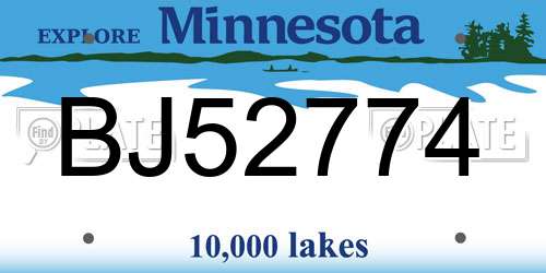 BJ52774 Minnesota License Plate