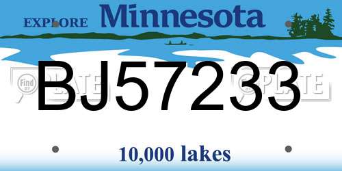 BJ57233 Minnesota License Plate