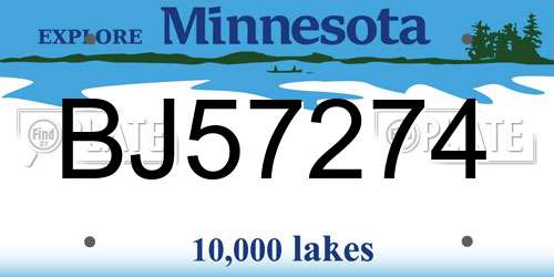 BJ57274 Minnesota License Plate