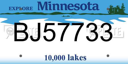 BJ57733 Minnesota License Plate