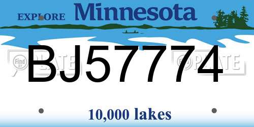 BJ57774 Minnesota License Plate
