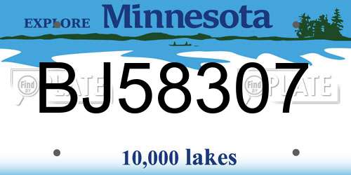 BJ58307 Minnesota License Plate