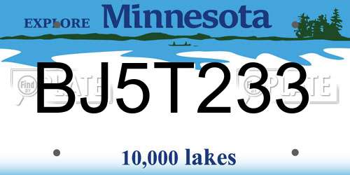 BJ5T233 Minnesota License Plate