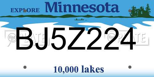 BJ5Z224 Minnesota License Plate