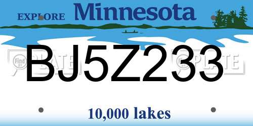 BJ5Z233 Minnesota License Plate
