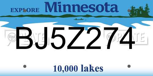BJ5Z274 Minnesota License Plate