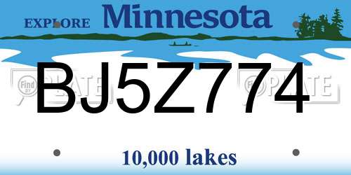 BJ5Z774 Minnesota License Plate