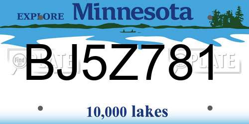BJ5Z781 Minnesota License Plate