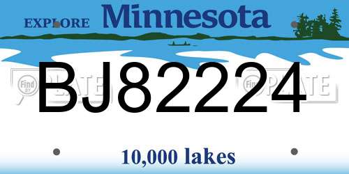 BJ82224 Minnesota License Plate
