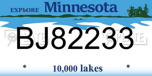 BJ82233 Minnesota License Plate