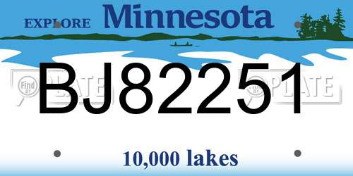 BJ82251 Minnesota License Plate