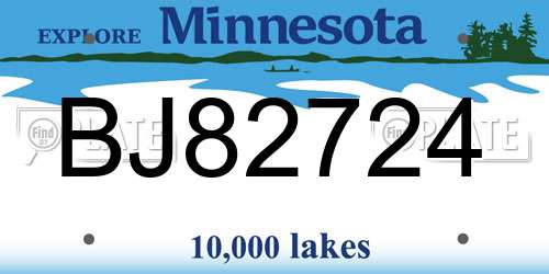 BJ82724 Minnesota License Plate