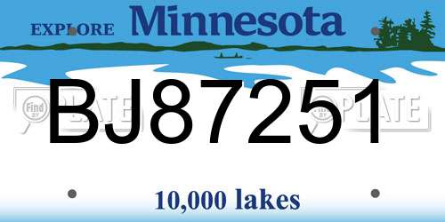 BJ87251 Minnesota License Plate
