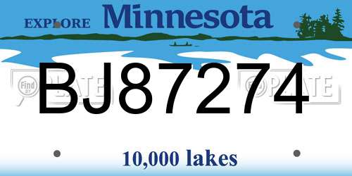 BJ87274 Minnesota License Plate