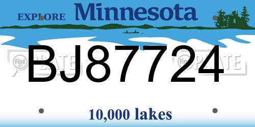 BJ87724 Minnesota License Plate