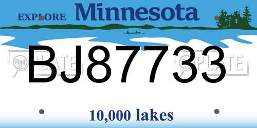 BJ87733 Minnesota License Plate