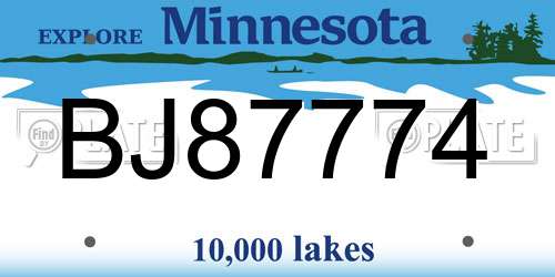 BJ87774 Minnesota License Plate