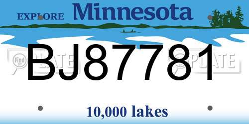 BJ87781 Minnesota License Plate