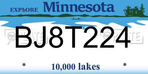 BJ8T224 Minnesota License Plate