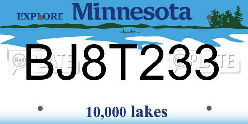 BJ8T233 Minnesota License Plate
