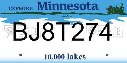 BJ8T274 Minnesota License Plate